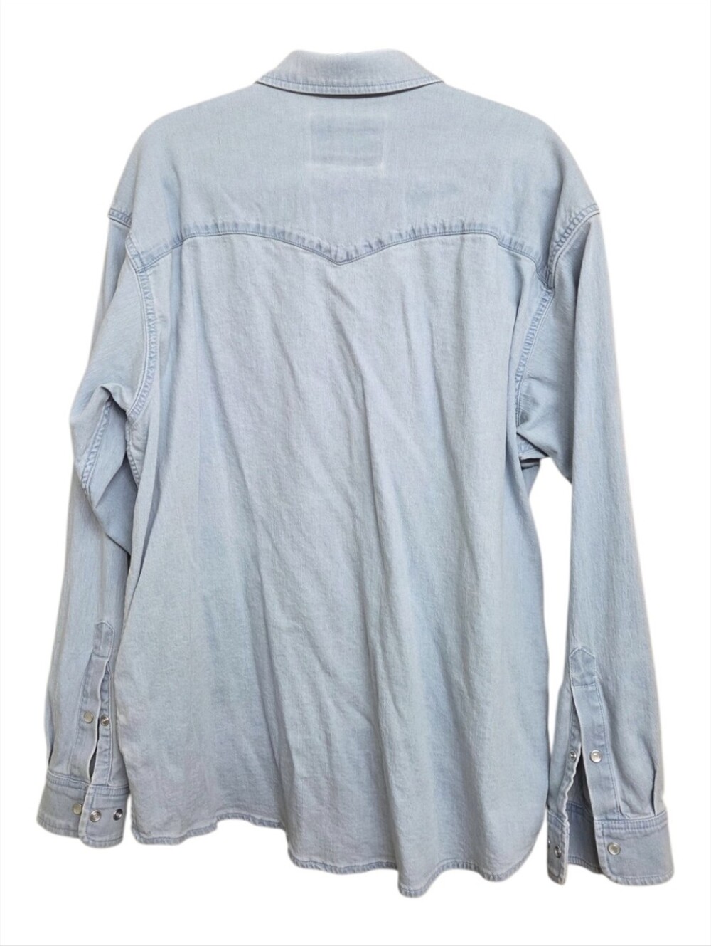 Poncho Men’s XL Light Wash Denim Western Pearl Snap Shirt Regular Fit - Picture 2 of 8